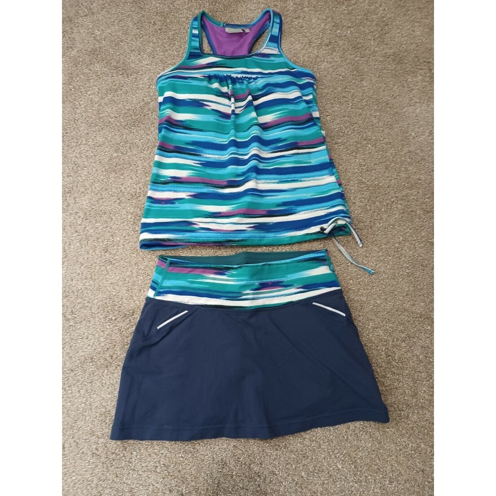 Athleta Tank & Skort Women Small 2 piece Airbrush Teal Purple Activewear Tennis